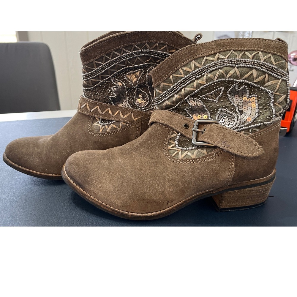 Naughty Monkey Embellished Suede Ankle Boots Western Style Buckle‎ Detail Women
